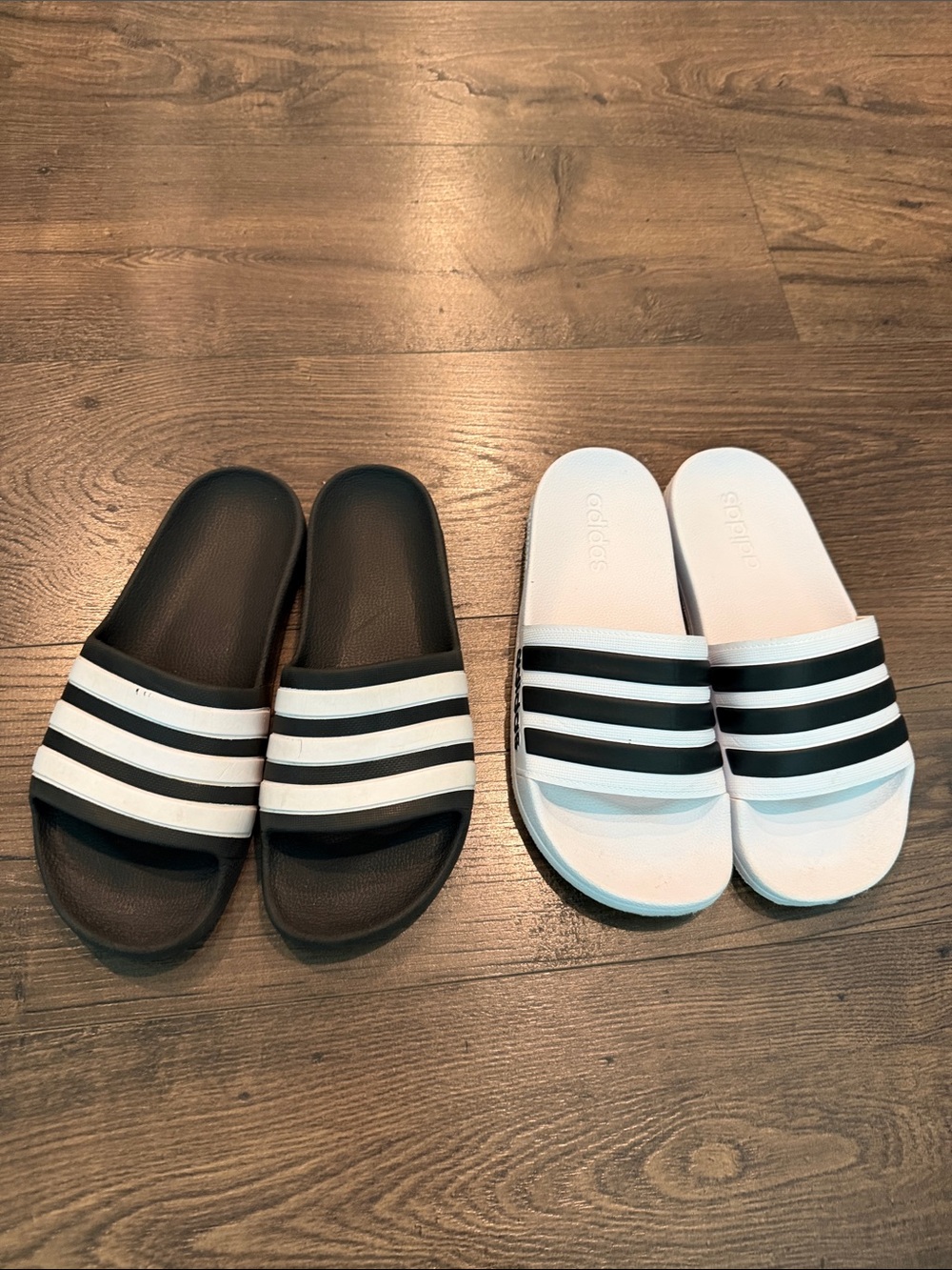 adidas Black & White Stripe Slide Sandals